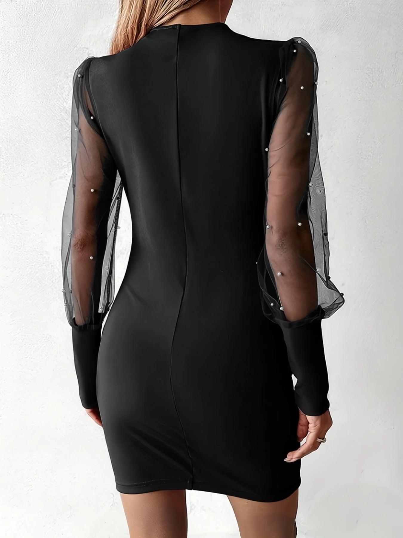 Yamato - Beaded Pleated Dress with Tulle Sleeves
